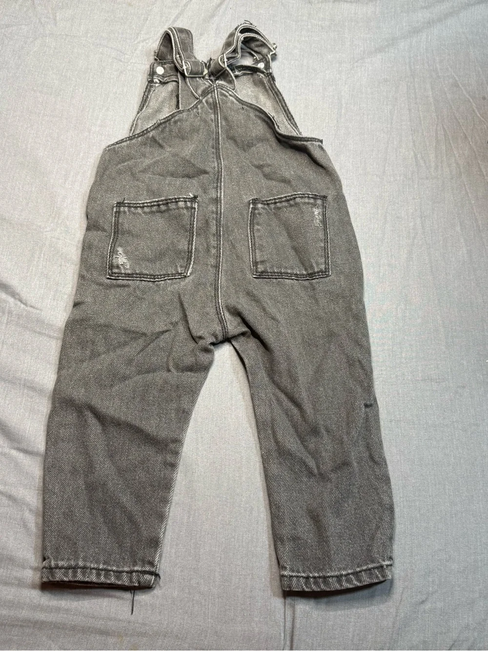 Zara Kids Gray Charcoal Distressed Denim Overalls
